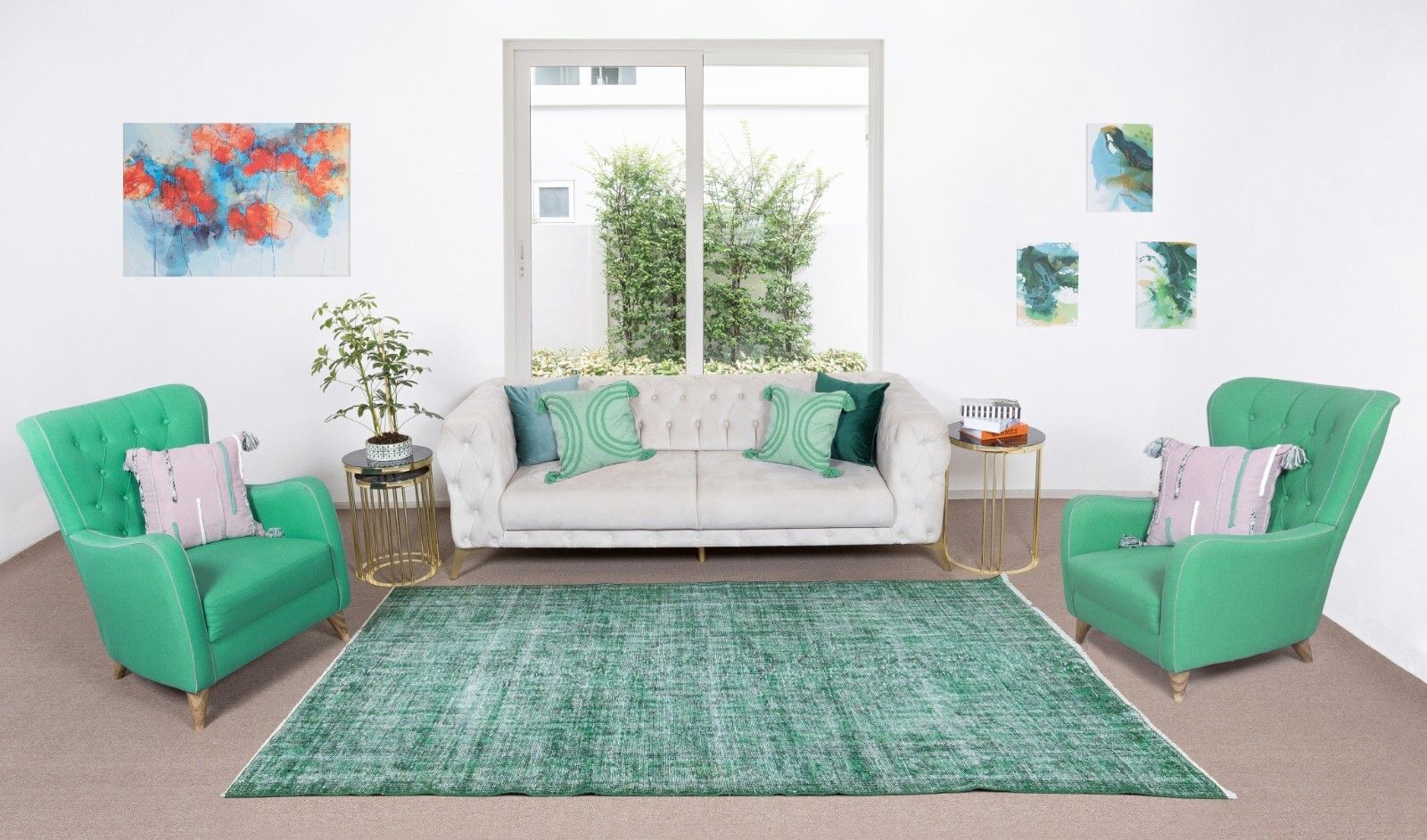 6x9.6 Ft Green Over Dyed Rug, Hand Knotted Turkish Vintage Wool Carpet photo furniture