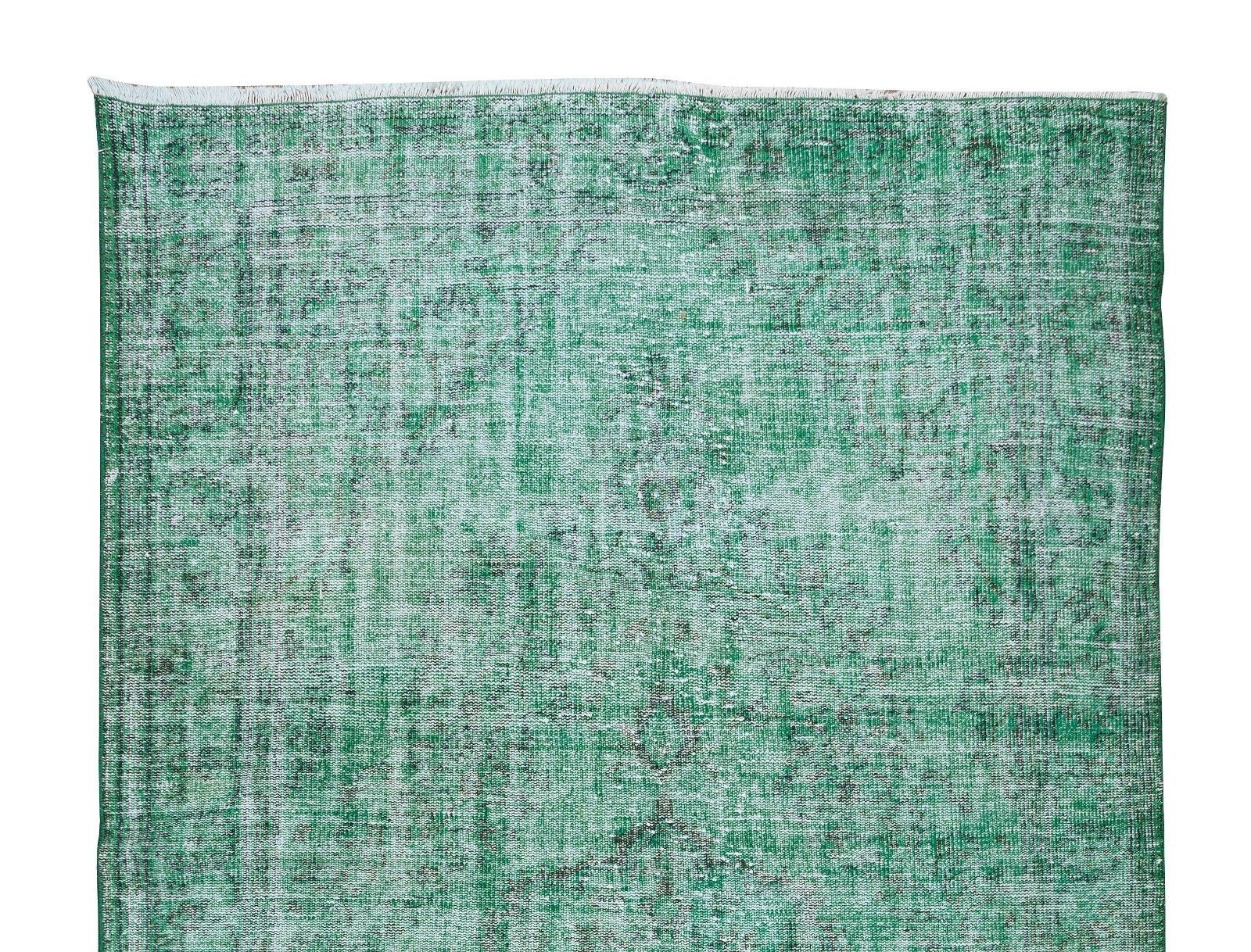 6x9.6 Ft Green Over Dyed Rug, Hand Knotted Turkish Vintage Wool Carpet photo Textiles