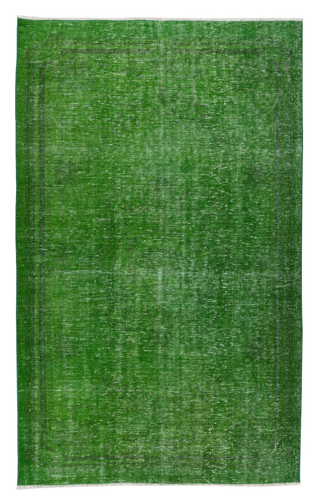 5.7x9.3 Ft Authentic Green Over Dyed Turkish Hand Knotted Rug For Living Room