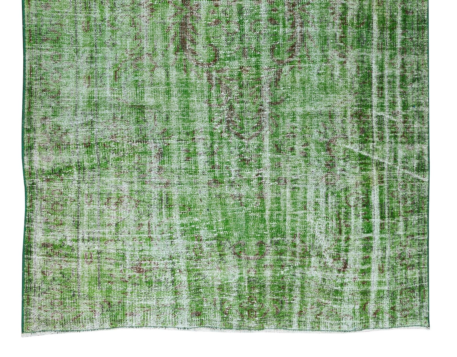 5.5x8.5 Ft Home Decor Green Over Dyed Rug, Handmade 1960s Turkish Wool Carpet photo 393.0