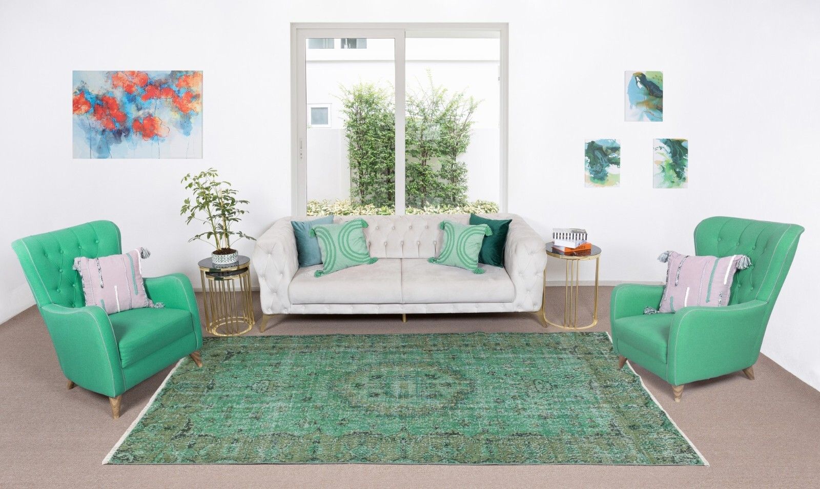 5.6x9.5 Ft Handmade Vintage Turkish Rug Over Dyed In Green For Modern Interiors photo furniture