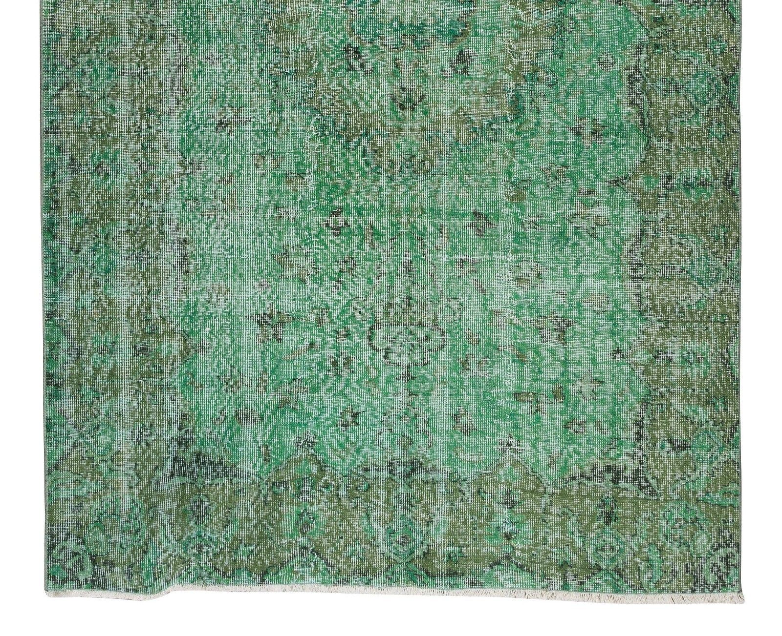 5.6x9.5 Ft Handmade Vintage Turkish Rug Over Dyed In Green For Modern Interiors photo 456.0