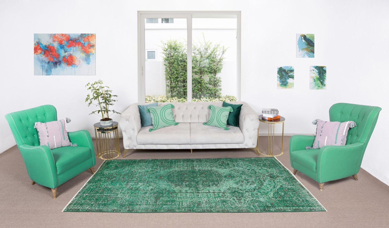 5.5x8.9 Ft Handmade 1960s Turkish Rug Re Dyed In Green, Great 4 Modern Interiors photo furniture