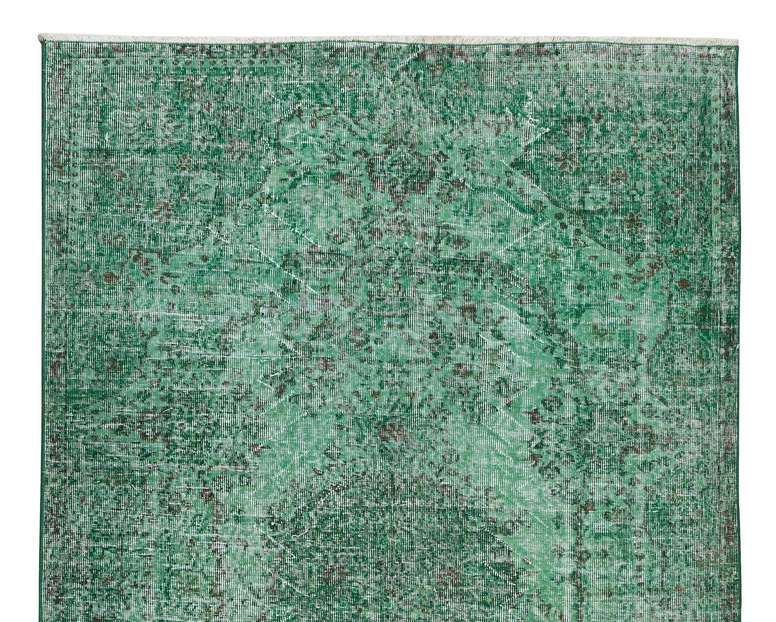 5.5x8.9 Ft Handmade 1960s Turkish Rug Re Dyed In Green, Great 4 Modern Interiors photo Textiles