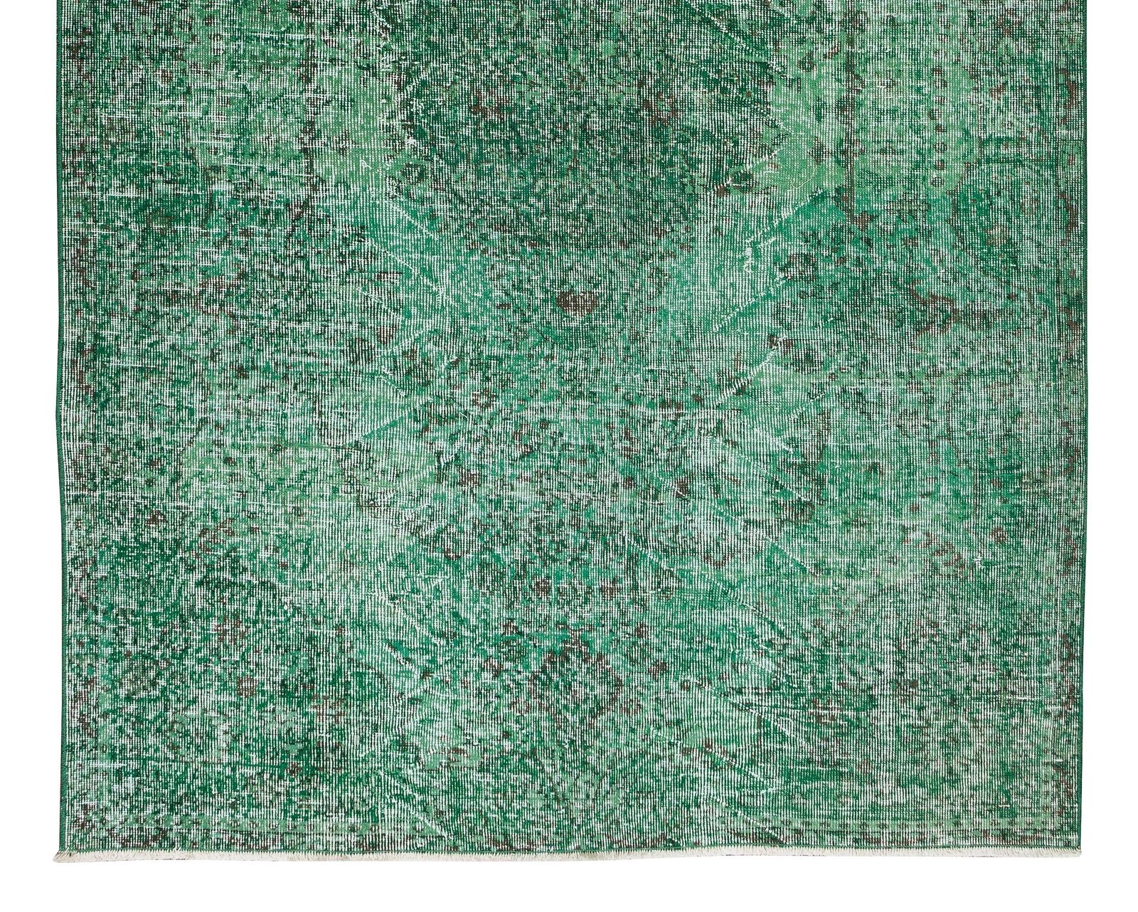 5.5x8.9 Ft Handmade 1960s Turkish Rug Re Dyed In Green, Great 4 Modern Interiors photo 415.0