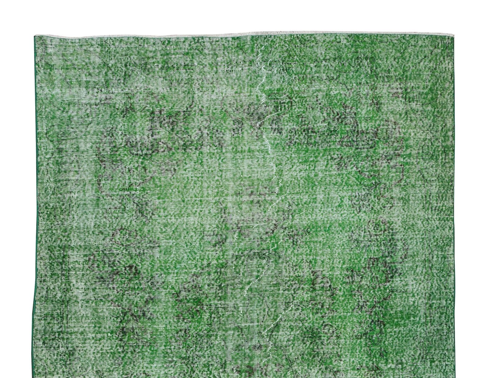 6.2x10 Ft Turkish Green Rug, Handmade Vintage Wool Rug Re Dyed In Green photo Textiles