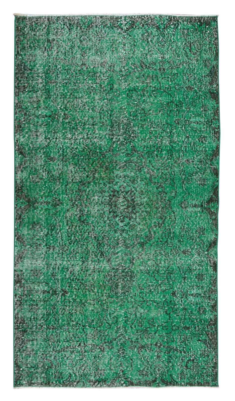 4x7.3 Ft Vintage Hand Knotted Turkish Rug Over Dyed In Green 4 Modern Interiors