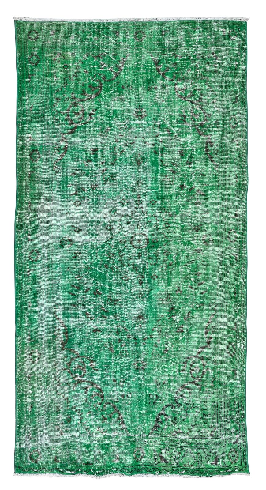 4.8x9.3 Ft Vintage Handmade Turkish Rug Over Dyed In Green For Modern Interior