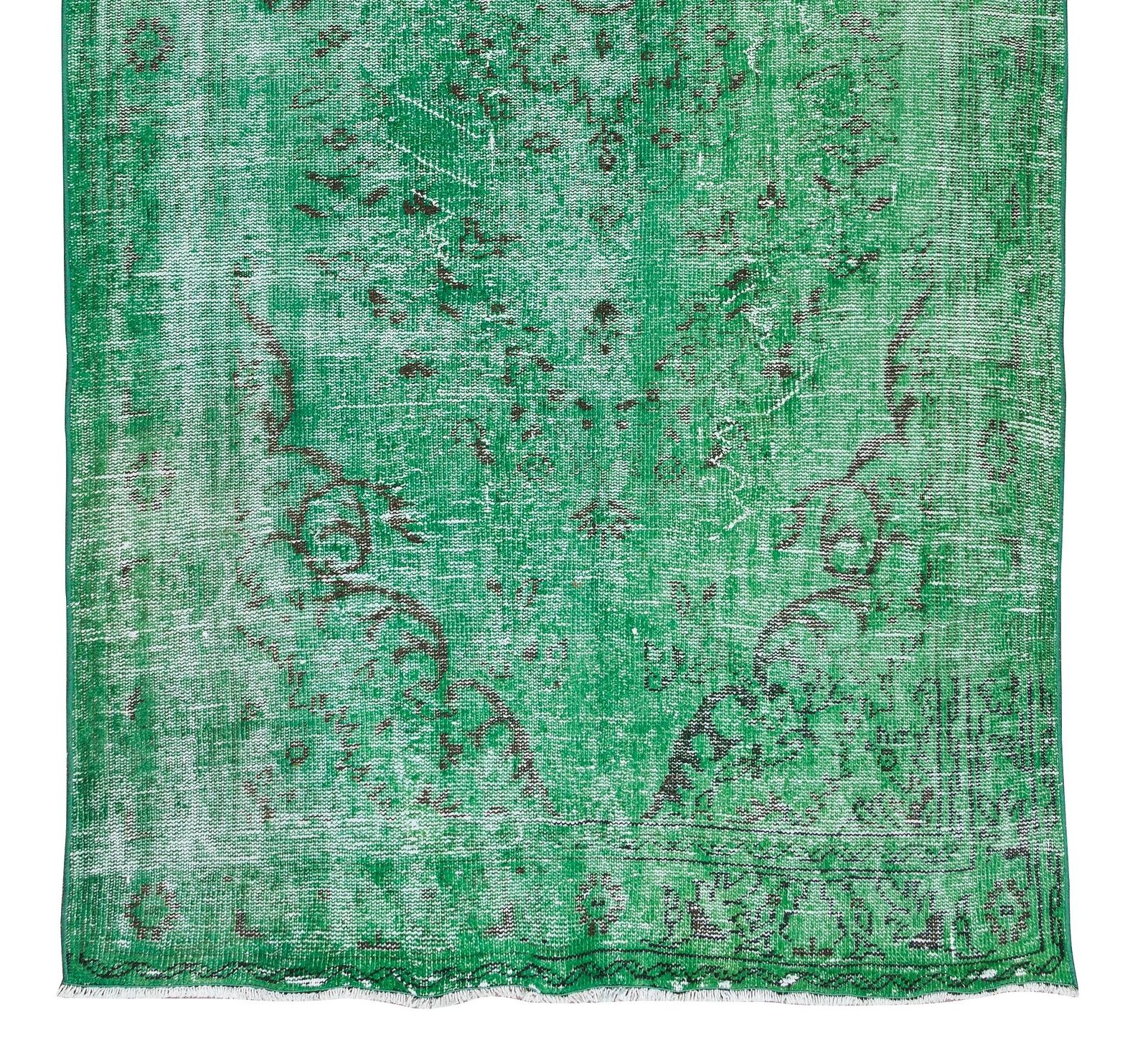 4.8x9.3 Ft Vintage Handmade Turkish Rug Over Dyed In Green For Modern Interior photo 381.0