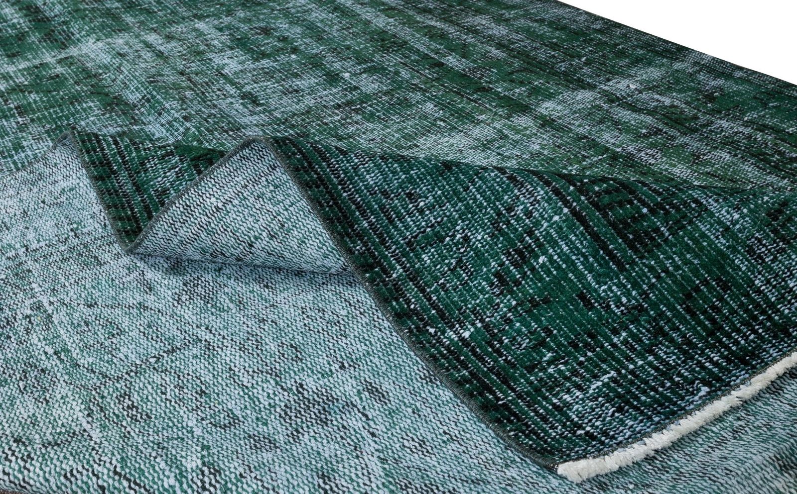 6x9 Ft Green Over Dyed Floor Rug, Hand Knotted Turkish Vintage Wool Carpet photo for sale
