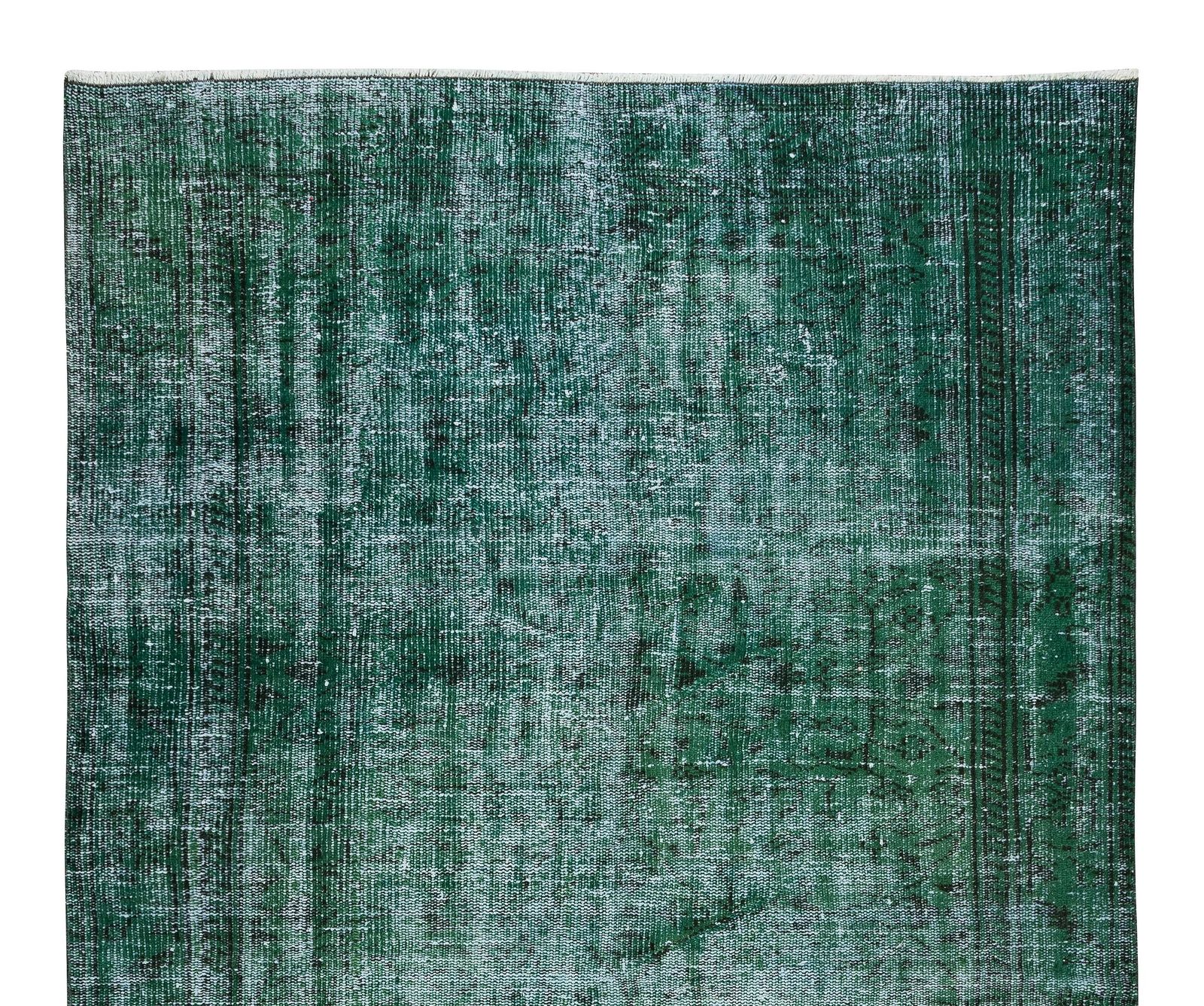 6x9 Ft Green Over Dyed Floor Rug, Hand Knotted Turkish Vintage Wool Carpet photo Textiles