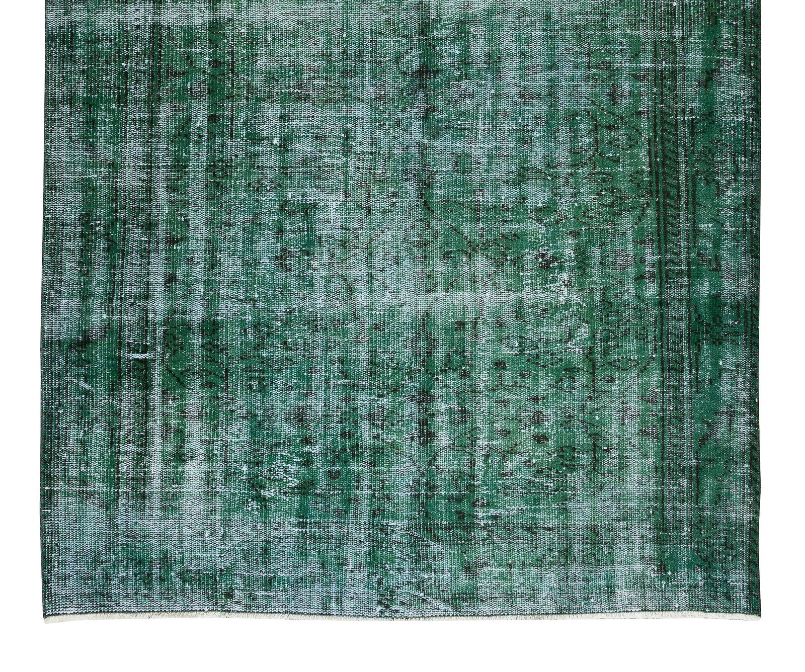 6x9 Ft Green Over Dyed Floor Rug, Hand Knotted Turkish Vintage Wool Carpet photo 459.0