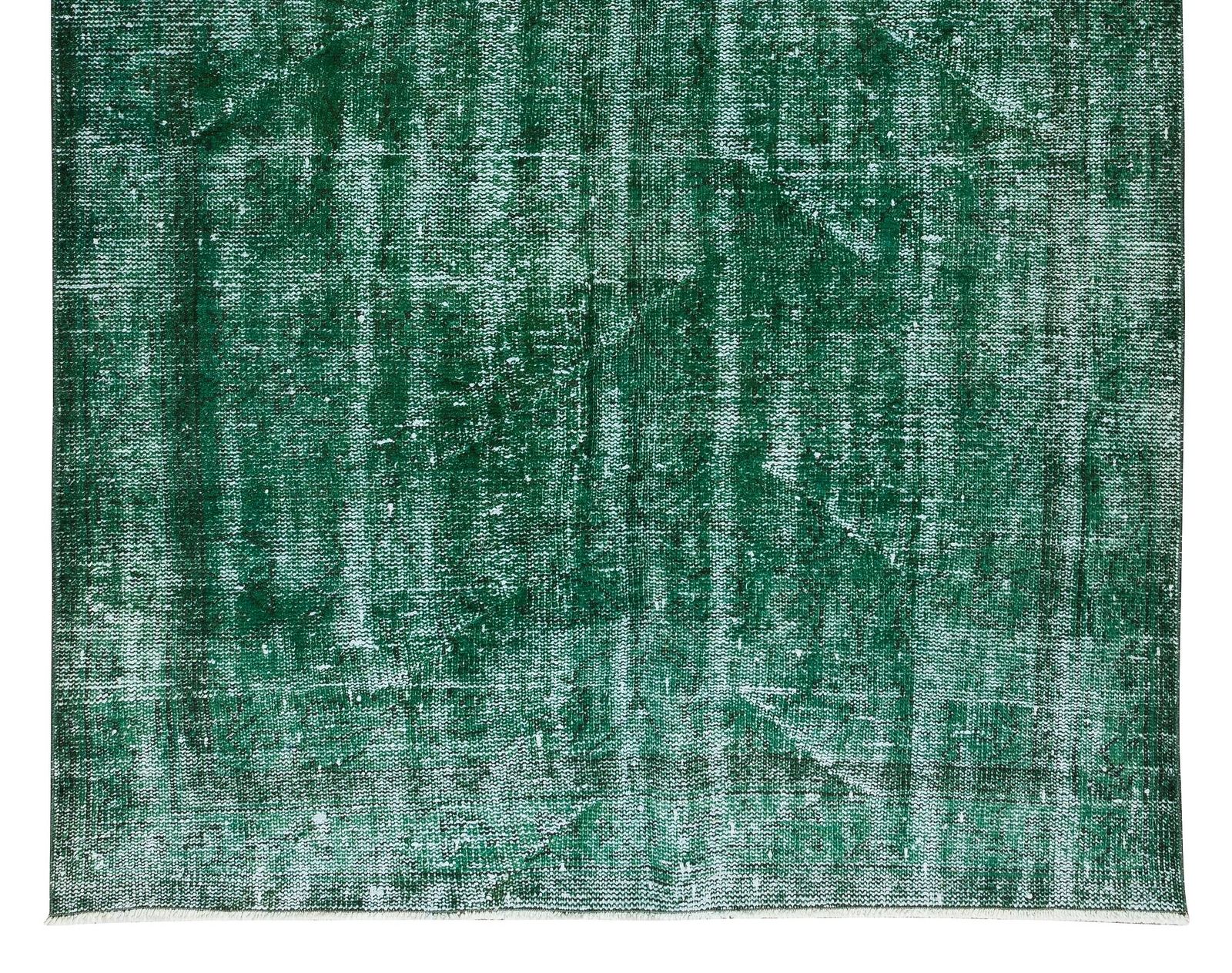 4.8x7.7 Ft Distressed Vintage Hand Knotted Anatolian Rug Over Dyed In Green photo 315.0
