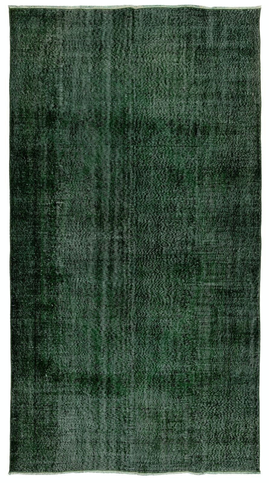 6x10.2 Ft Midcentury Area Rug Over Dyed In Solid Green, Hand Knotted In Turkey