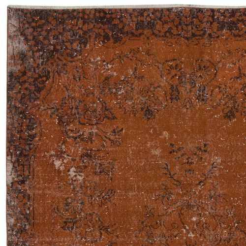 5.6x9.4 Ft Distressed Handmade Turkish Wool Area Rug Re Dyed In Orange Color photo Textiles
