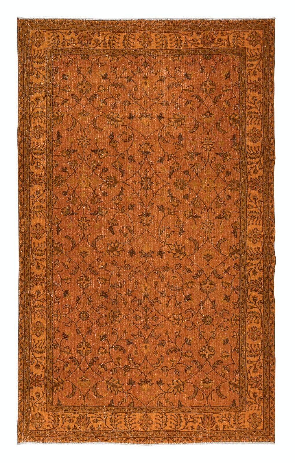 6x9.8 Ft Hand Made Turkish Area Rug In Orange, Modern Floral Design Carpet