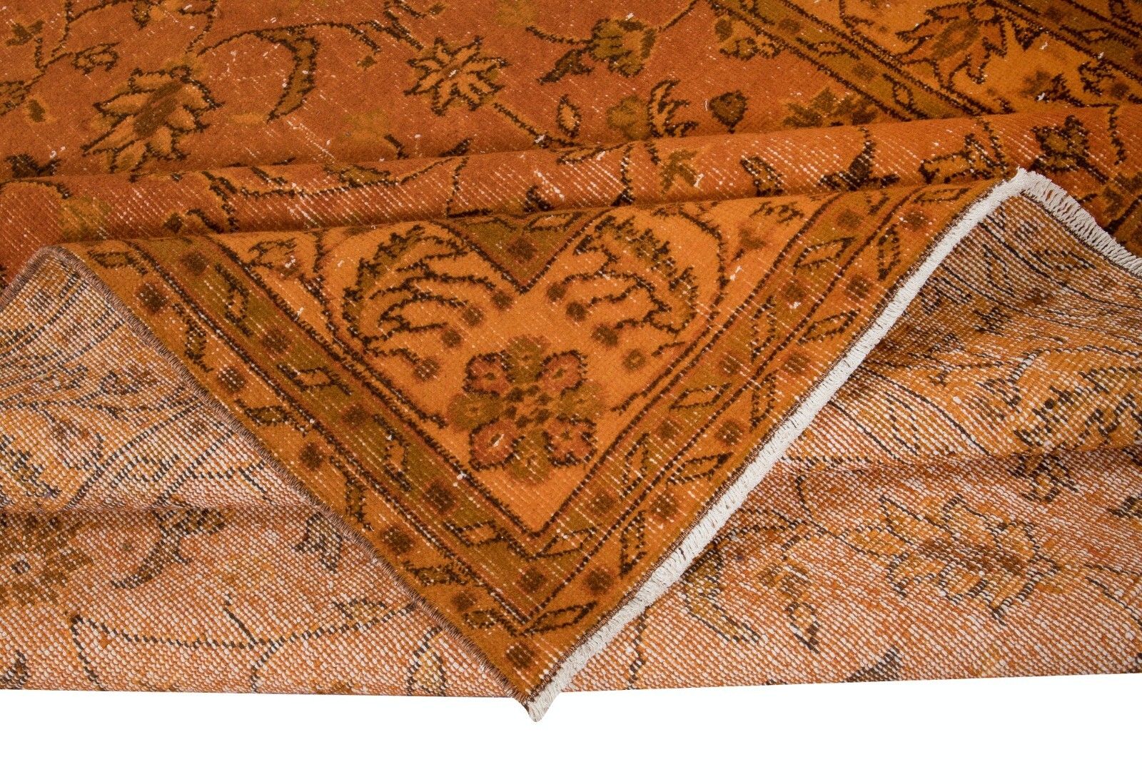 6x9.8 Ft Hand Made Turkish Area Rug In Orange, Modern Floral Design Carpet photo for sale