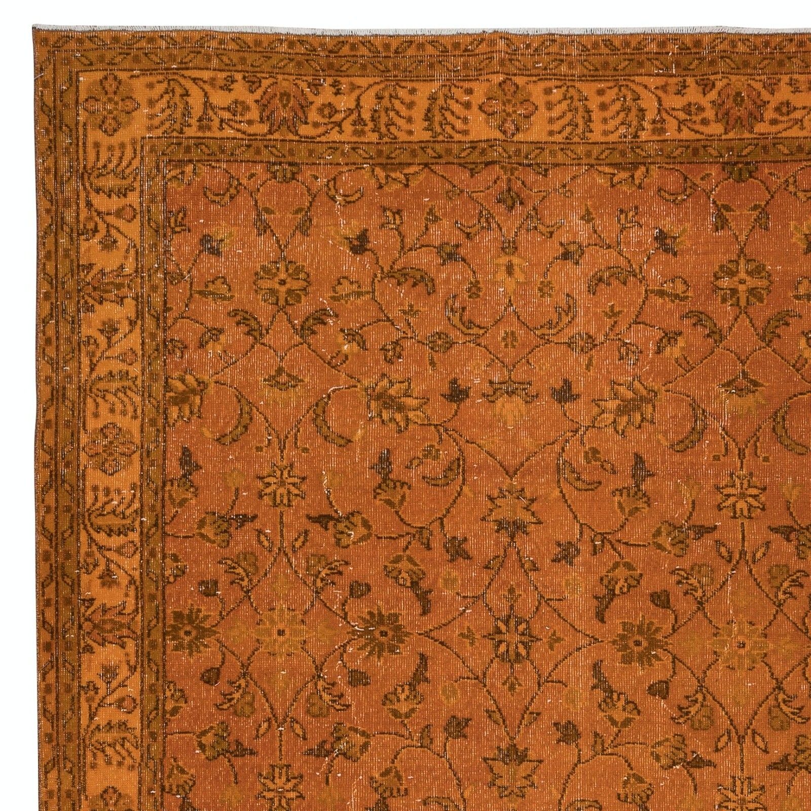 6x9.8 Ft Hand Made Turkish Area Rug In Orange, Modern Floral Design Carpet photo Textiles