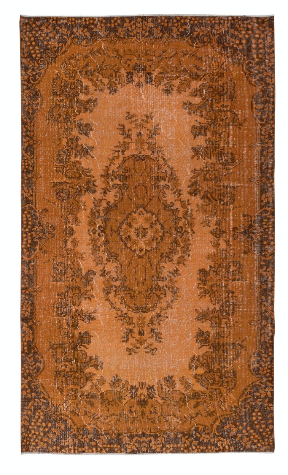 5.6x9.4 Ft Authentic Orange Rug For Modern Interiors, Handmade Anatolian Carpet