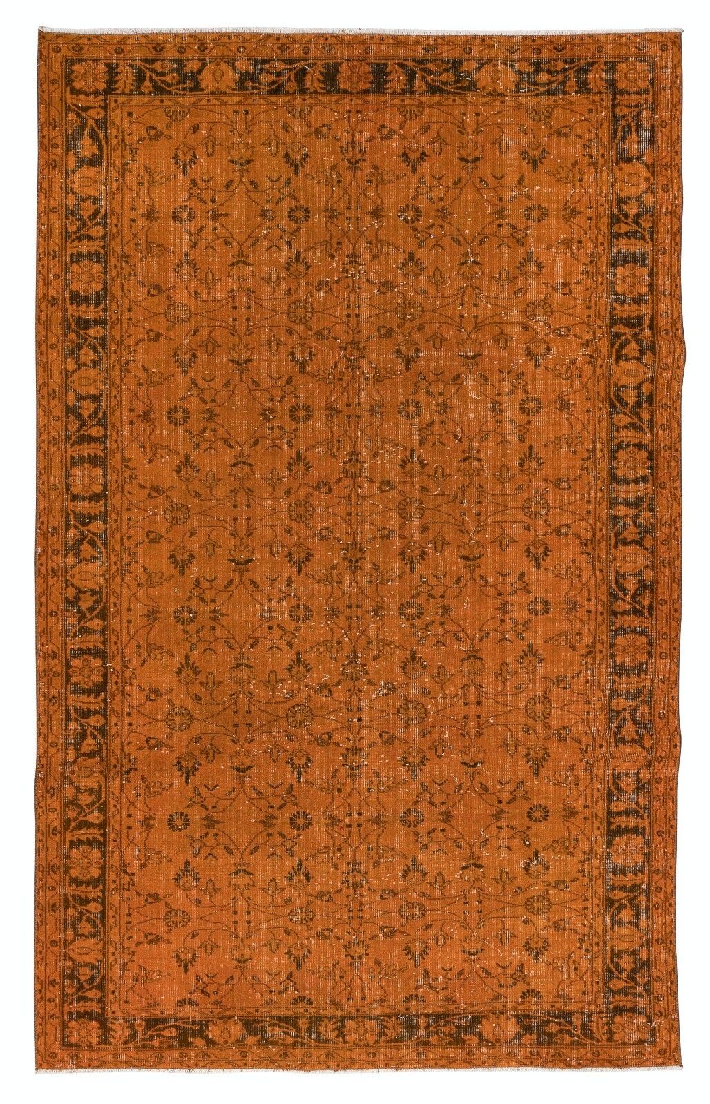 5.8x9.3 Ft Orange Handmade Turkish Rug With All Over Botanical Design