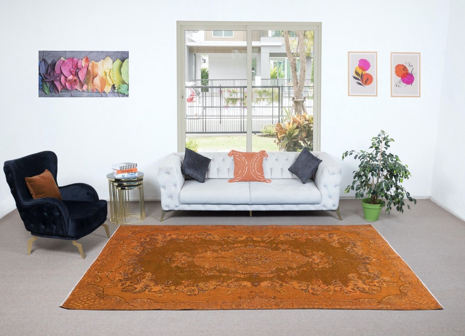 6.6x10.4 Ft Traditional Orange Handknotted Turkish Area Rug For Modern Interiors photo furniture