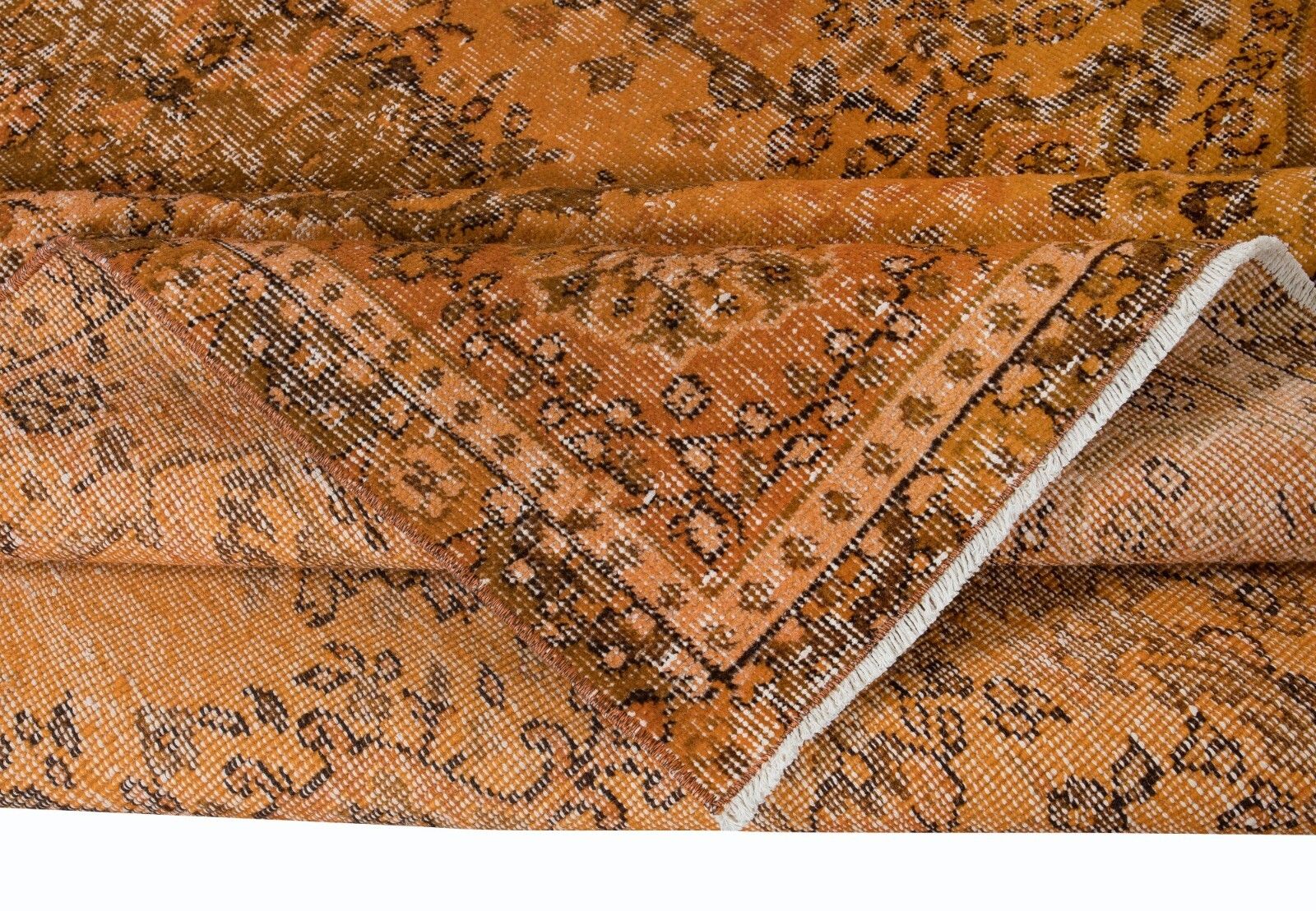 5.3x8.4 Ft Handmade Turkish Wool Area Rug Redyed In Orange With Medallion Design photo for sale
