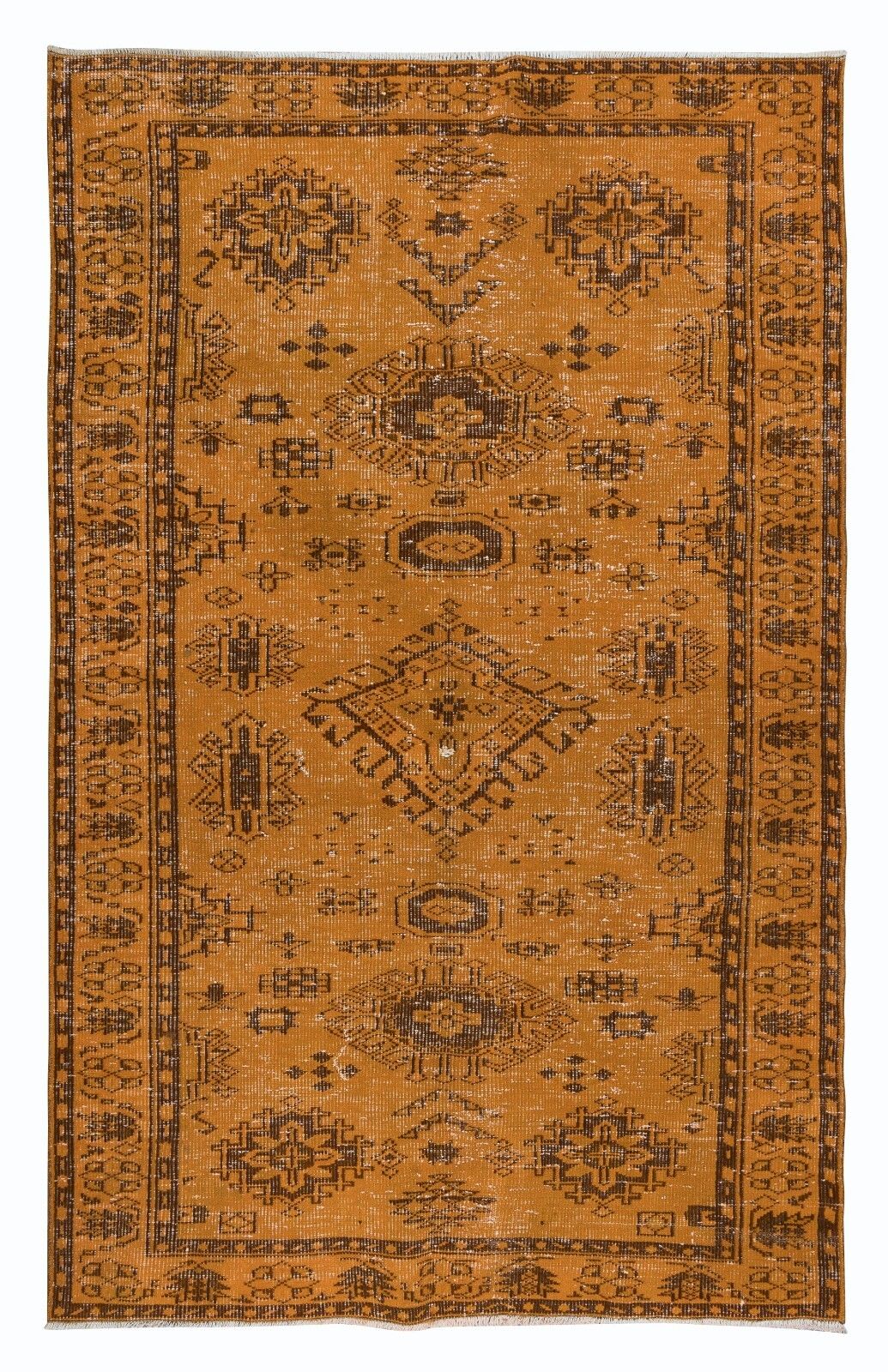 5.5x8.5 Ft Orange Handmade Turkish Area Rug With Medallions And Flower Motifs