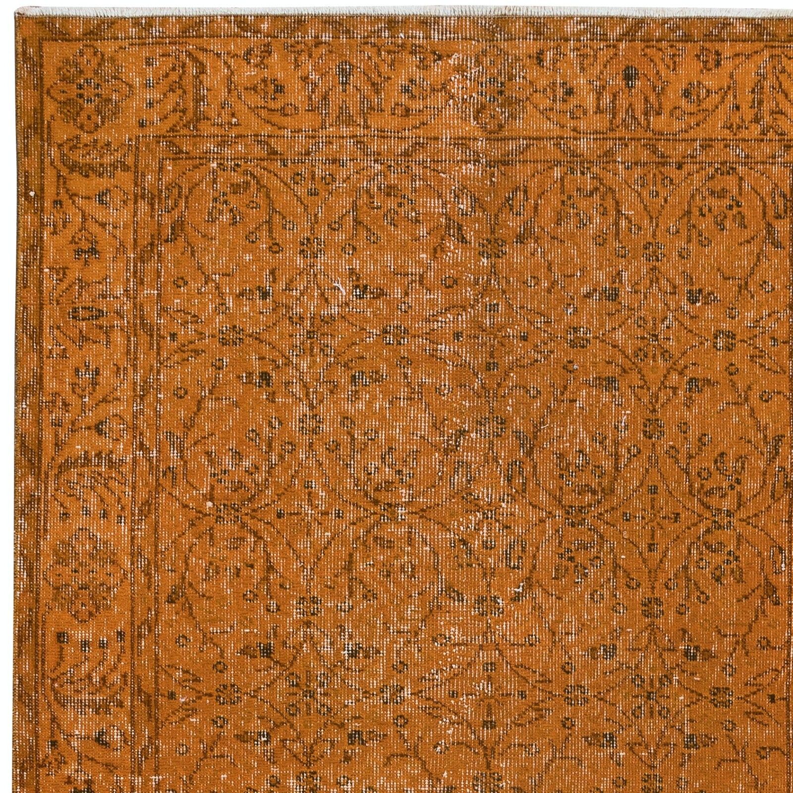 3.7x6.8 Ft Hand Made Turkish Accent Rug In Orange, Modern Floral Pattern Carpet photo Textiles