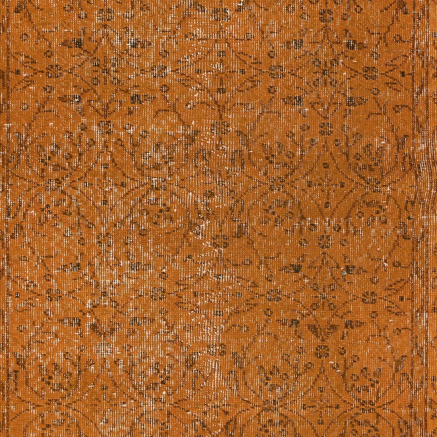 3.7x6.8 Ft Hand Made Turkish Accent Rug In Orange, Modern Floral Pattern Carpet photo 212.0
