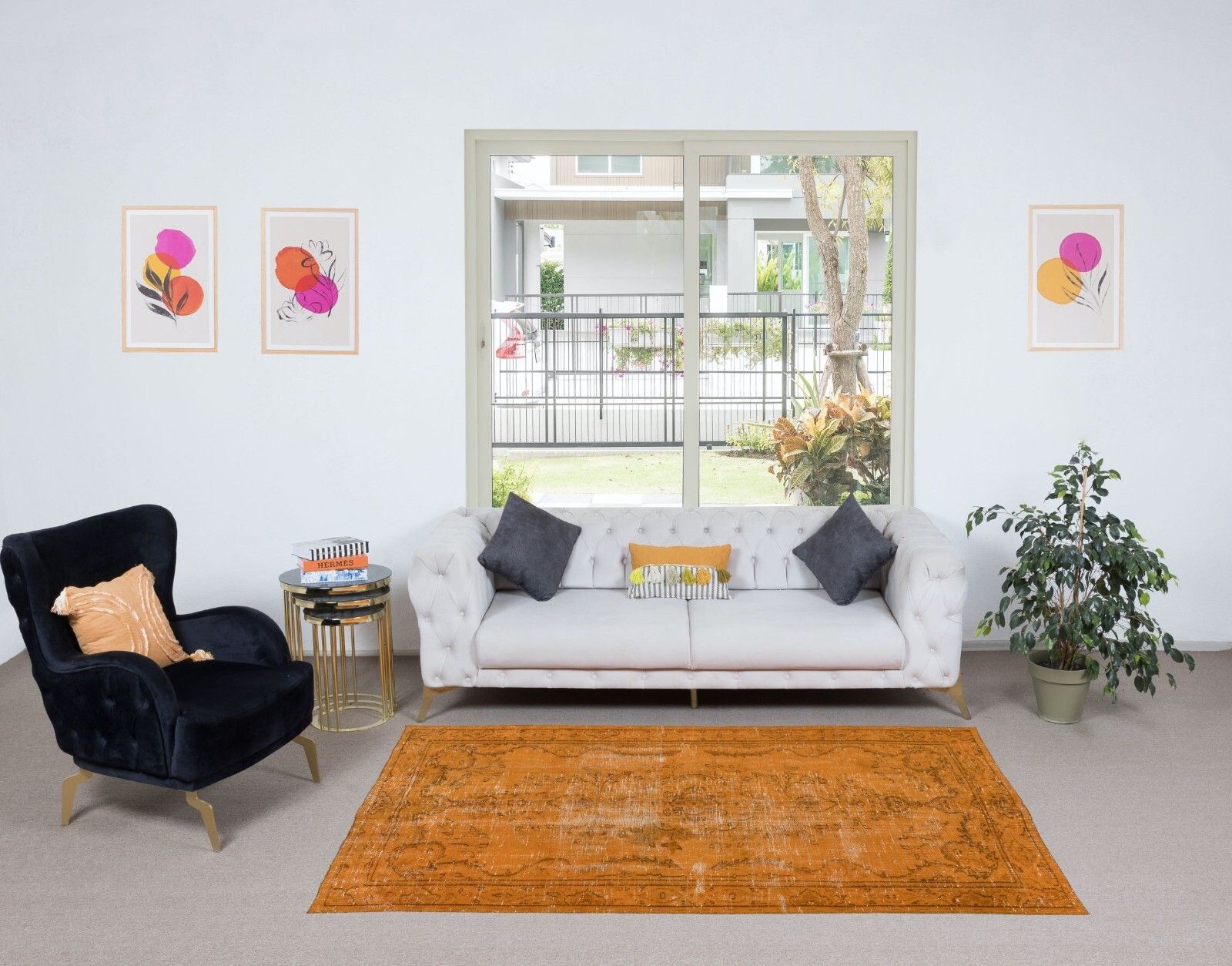 4.5x7.7 Ft Vintage Orange Area Rug, Handwoven And Handknotted In Turkey photo furniture