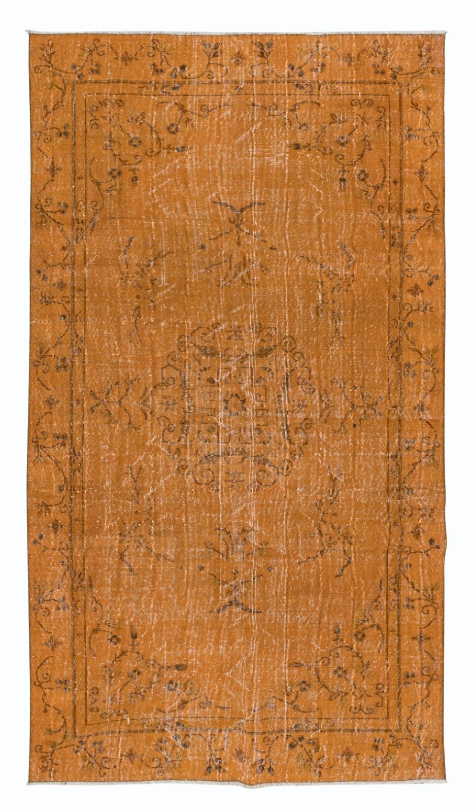5.5x9.6 Ft Handmade Art Deco Rug, Orange Carpet For Dining Room & Living Room