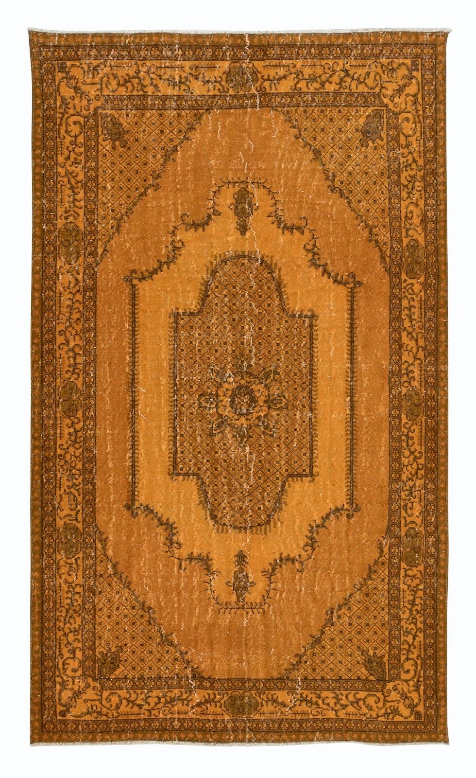 5.5x9 Ft Modern Handmade Turkish Area Rug With Medallion Design In Orange