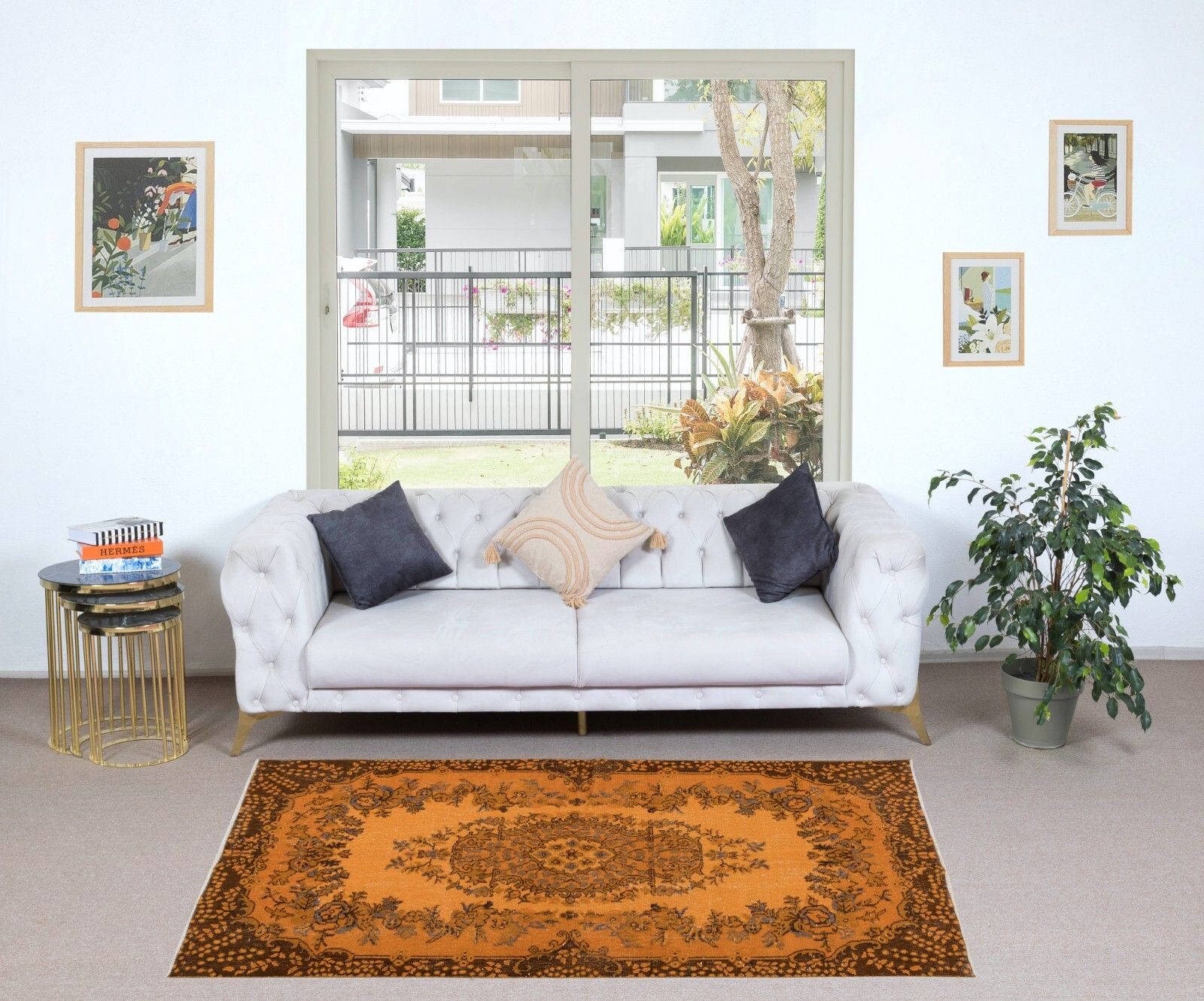 4x6.7 Ft Small Rug With Medallion In Orange, Handmade Turkish Carpet photo furniture
