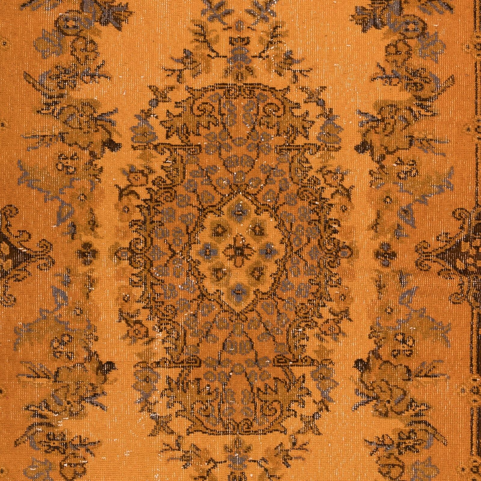 4x6.7 Ft Small Rug With Medallion In Orange, Handmade Turkish Carpet photo 263.0