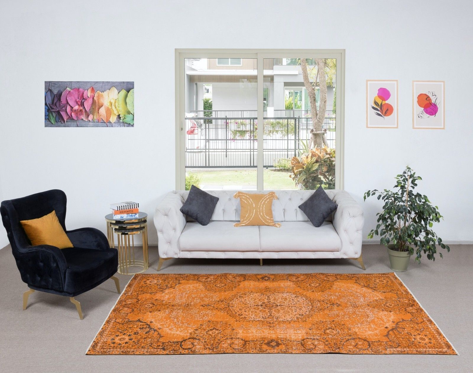 5.6x8.4 Ft Dreamy Orange Rug, Handknotted In Turkey, Modern Living Room Carpet photo furniture