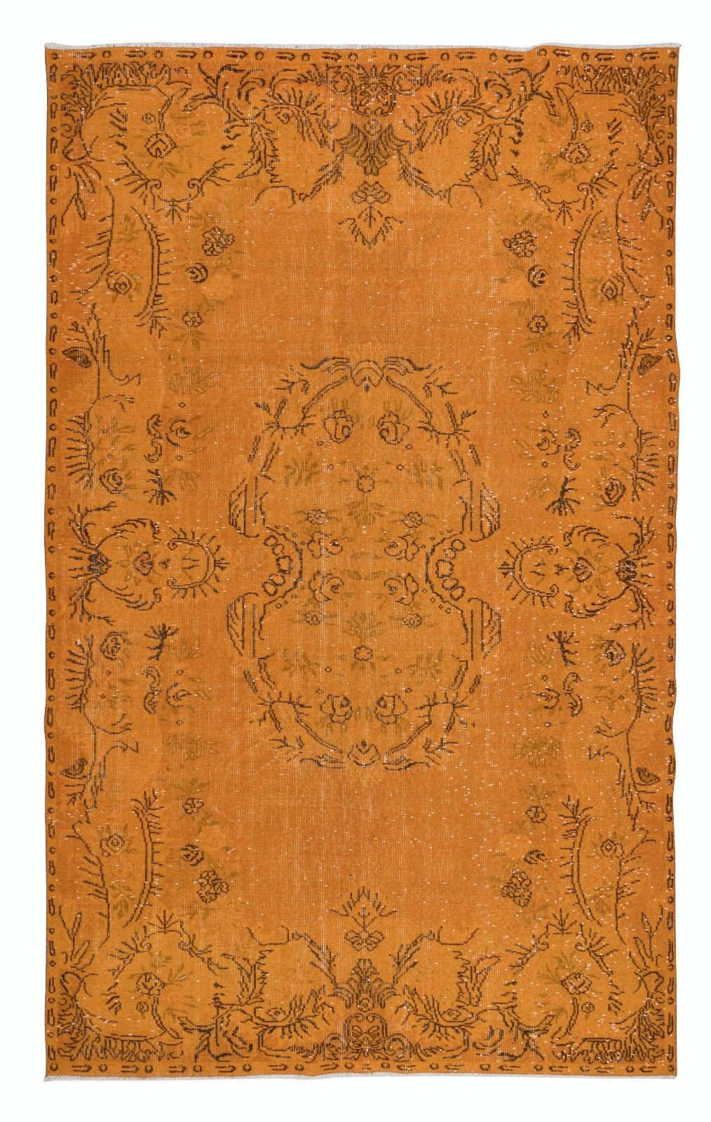 6x10 Ft Aubusson Inspired Orange Rug For Modern Interiors, Handmade In Turkey