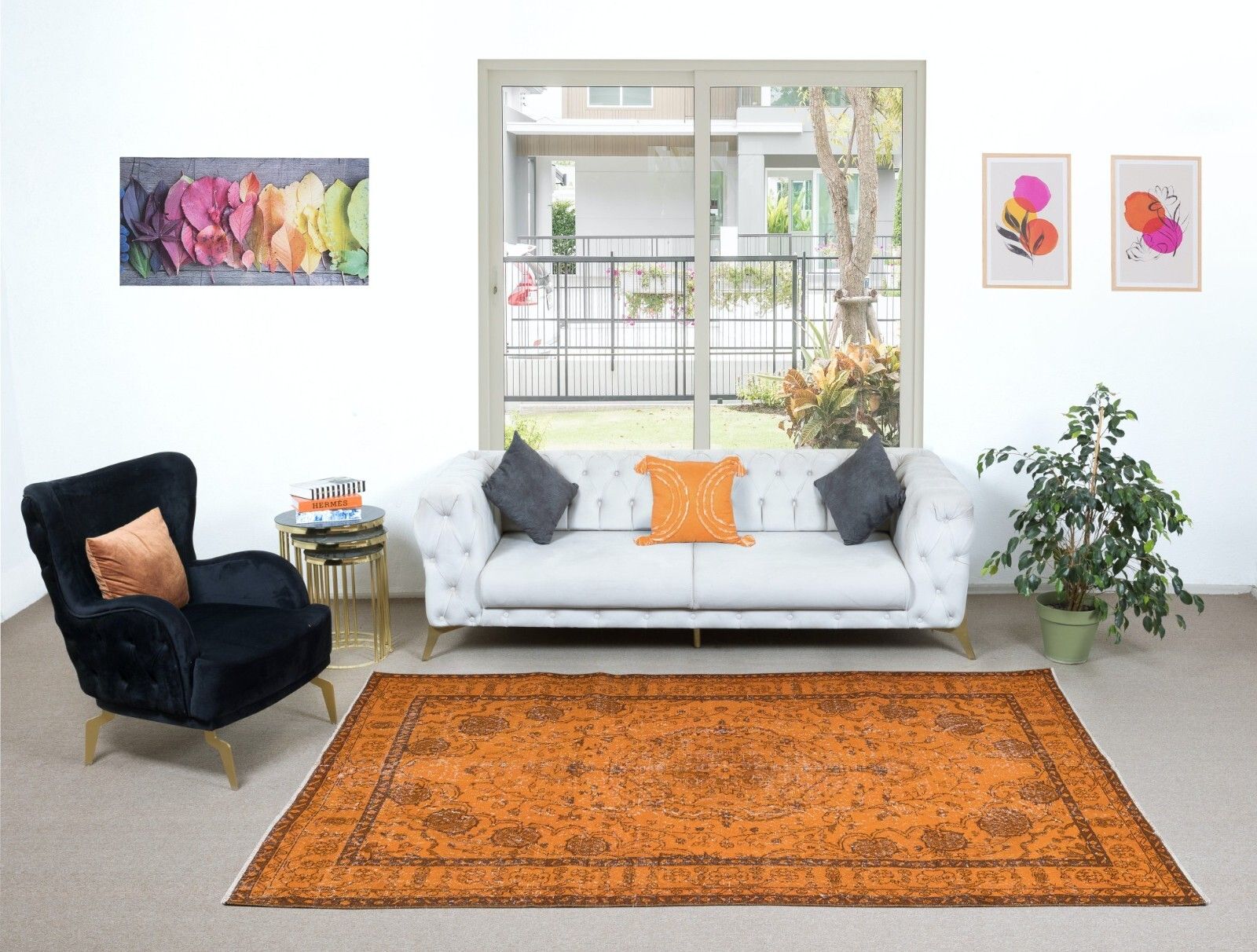 6x9 Ft Orange Area Rug For Modern Interiors, Hand Knotted In Turkey photo furniture