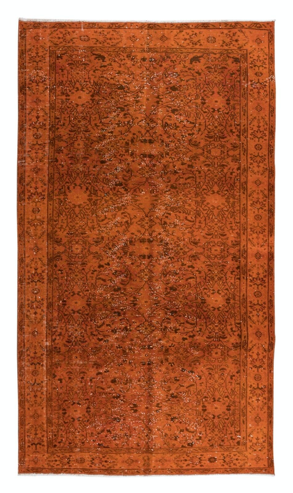 4.8x8.3 Ft Handmade Orange Area Rug From Turkey, Modern Anatolian Wool Carpet