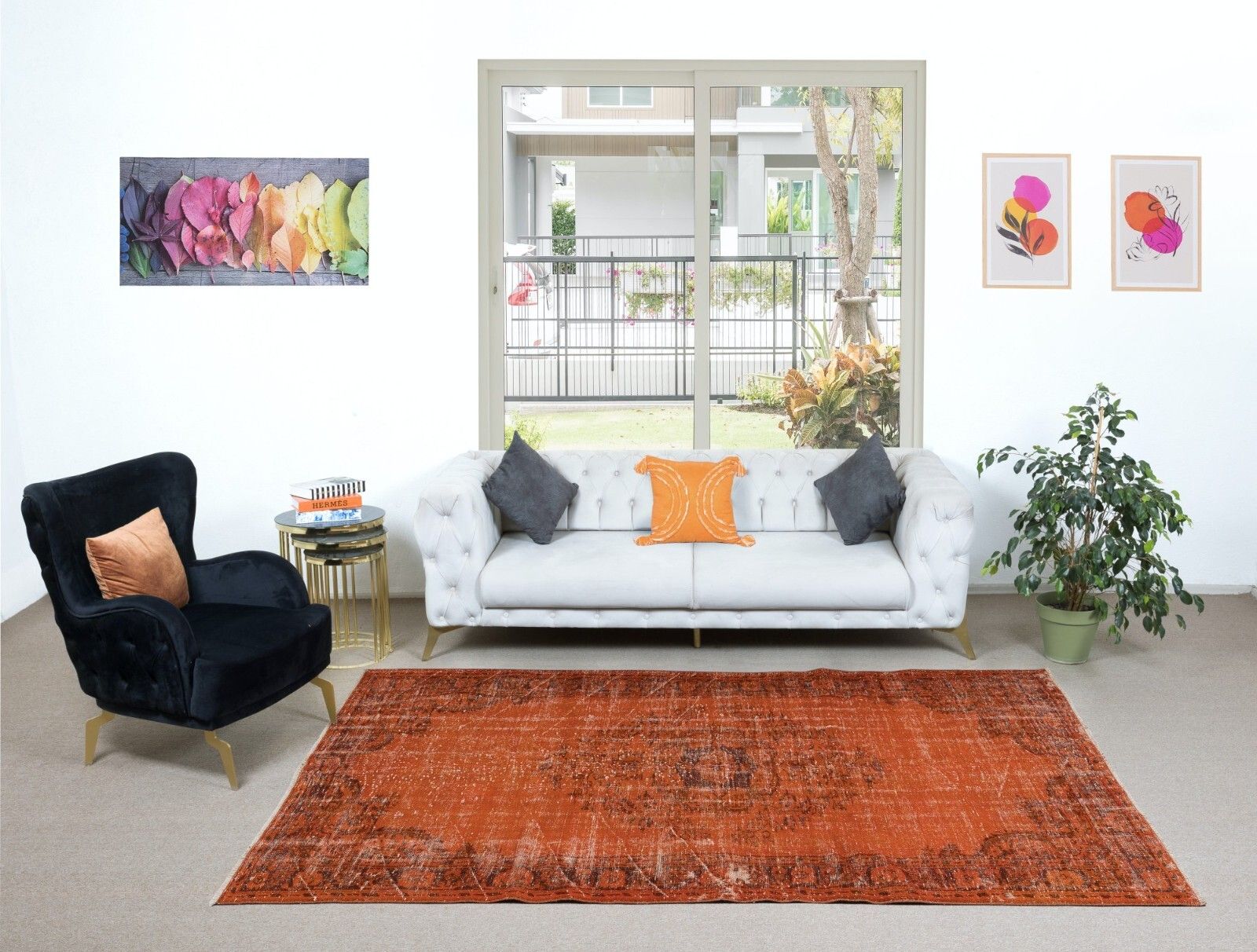6.3x9.6 Ft Modern Handmade Turkish Area Rug In Orange Colors photo furniture