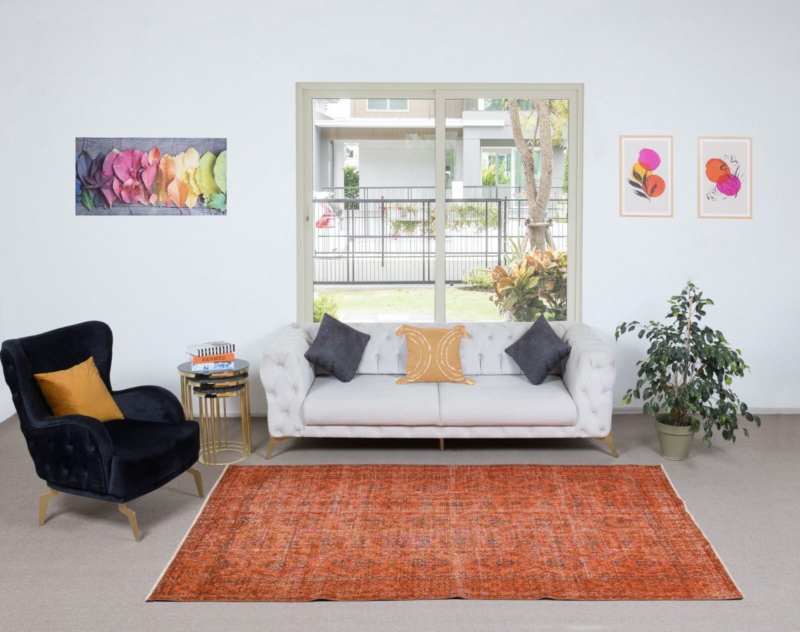 5.8x9.5 Ft Orange Over Dyed Handmade Turkish Rug For Modern Home & Office Decor photo furniture
