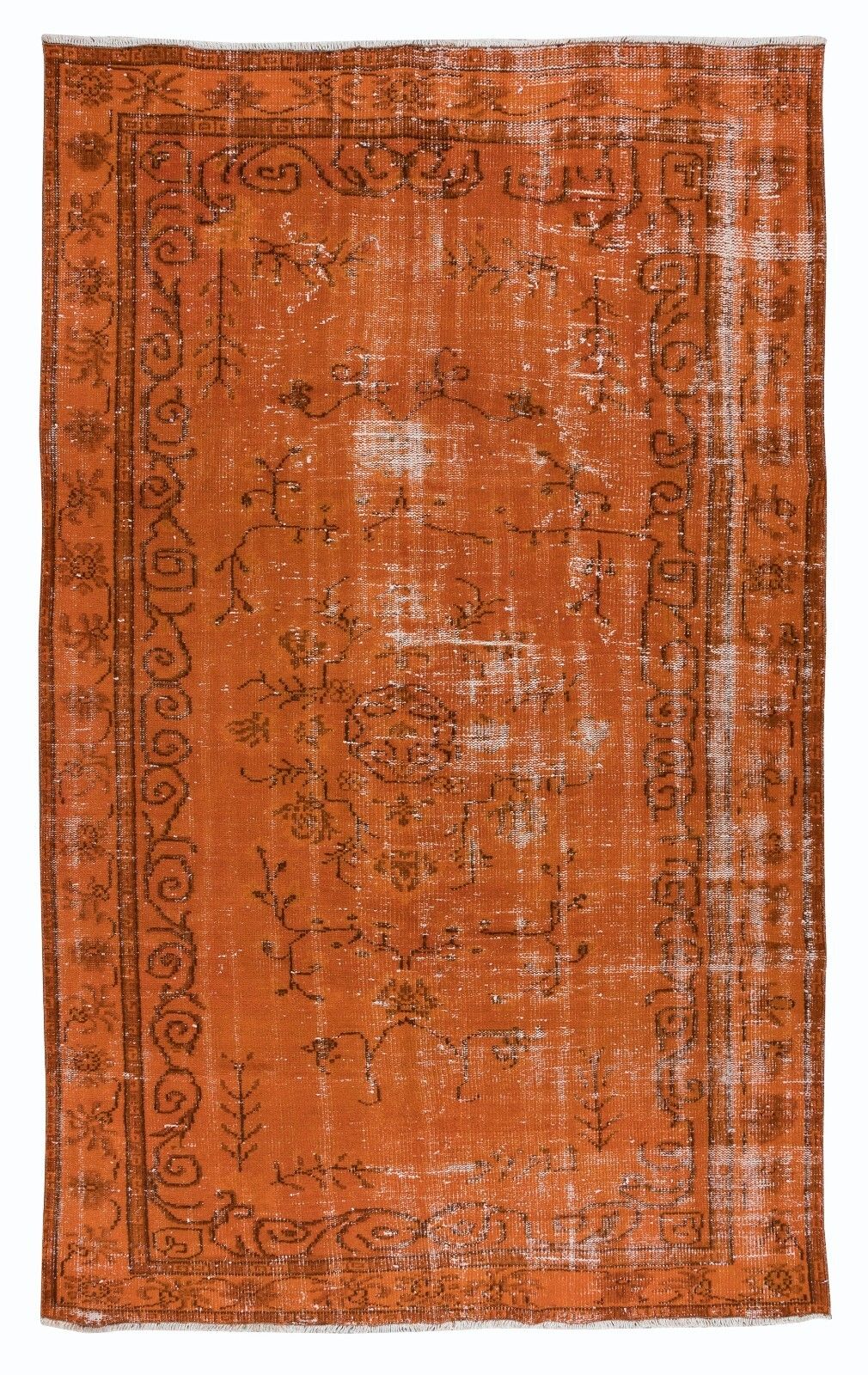 5.3x8.5 Ft Decorative Orange Handmade Room Size Rug, Upcycled Turkish Carpet