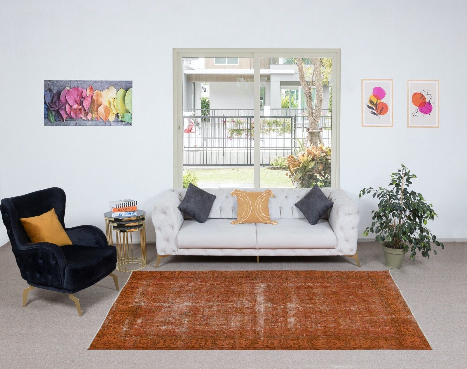 5.8x8.7 Ft Decorative Handmade Turkish Area Rug In Orange With Shabby Chic Style photo furniture