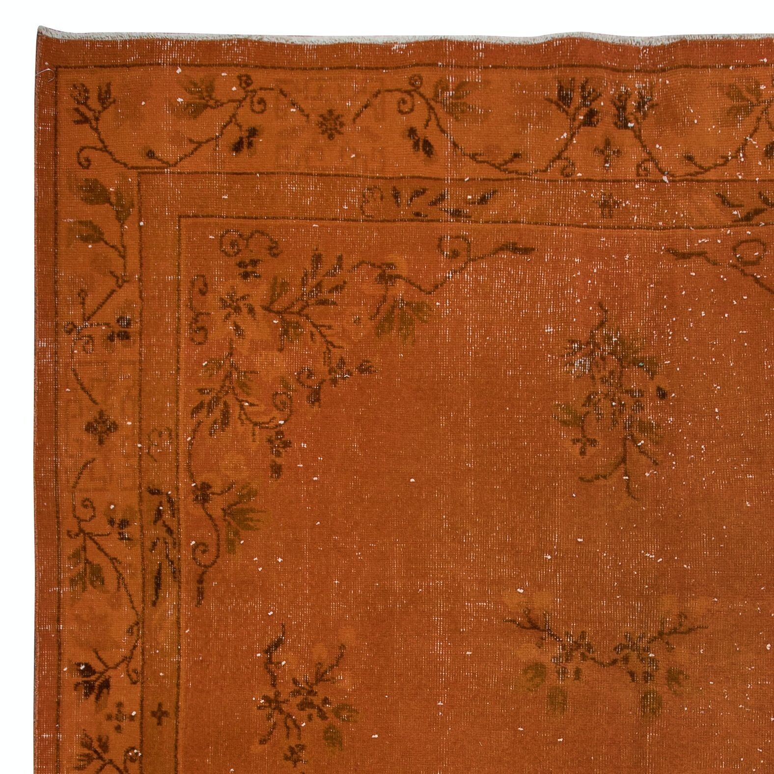 6.4x10 Ft Handmade Upcycled Turkish Rug, Orange Art Deco Design Modern Carpet photo Textiles