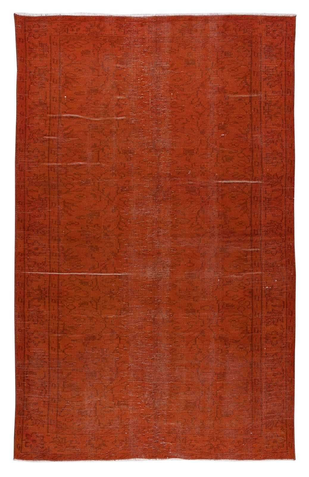 5.2x8.2 Ft Handmade Turkish Rug Over Dyed In Orange For Contemporary Interiors