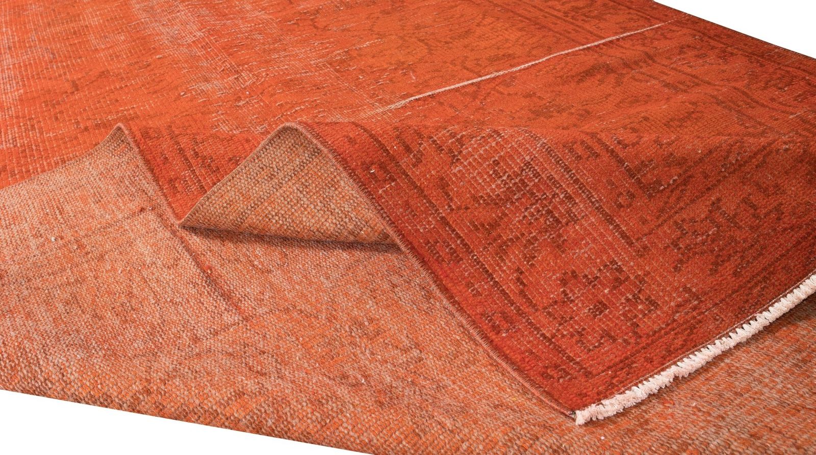 5.2x8.2 Ft Handmade Turkish Rug Over Dyed In Orange For Contemporary Interiors photo for sale