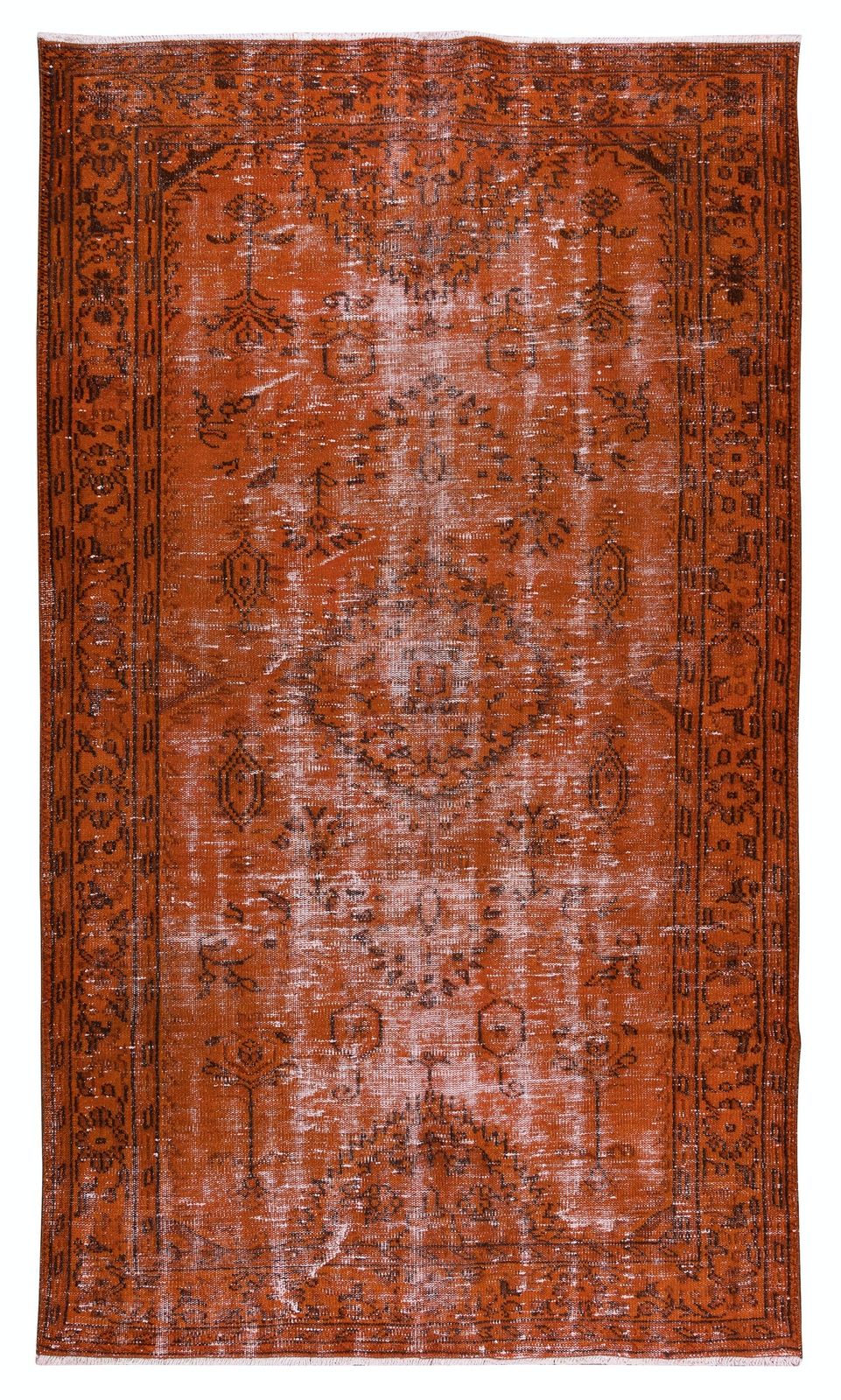 5x8.8 Ft Hand Knotted Turkish Rug Over Dyed In Orange For Contemporary Interiors