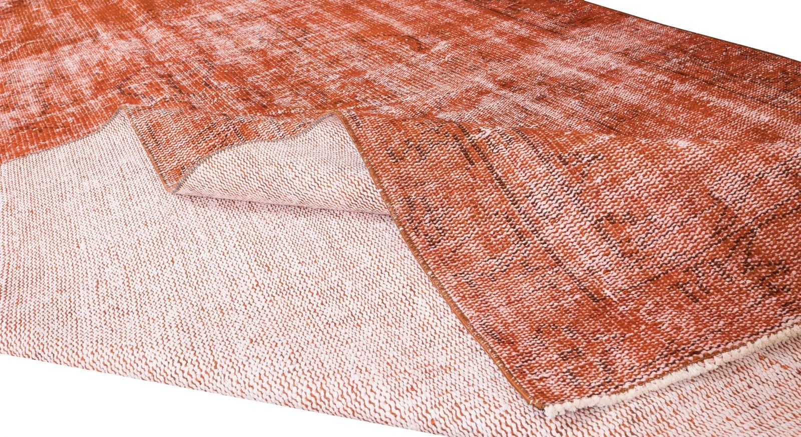 5.4x9.3 Ft Orange Re Dyed Rug, 1960s Turkish Handmade Carpet For Modern Interior photo for sale