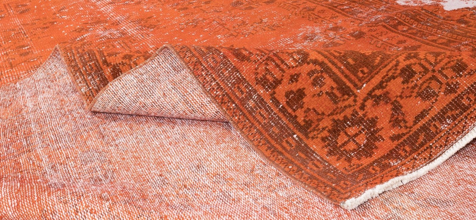 6.2x9.8 Ft Distressed Vintage Handmade Turkish Wool Rug Over Dyed In Orange photo for sale