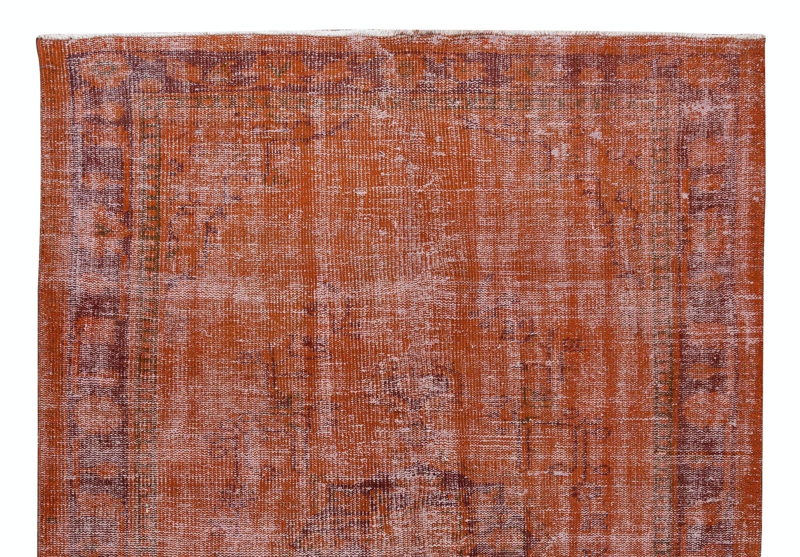 5.9x8.4 Ft Handmade Turkish Vintage Rug Over Dyed In Orange For Modern Interiors photo Textiles