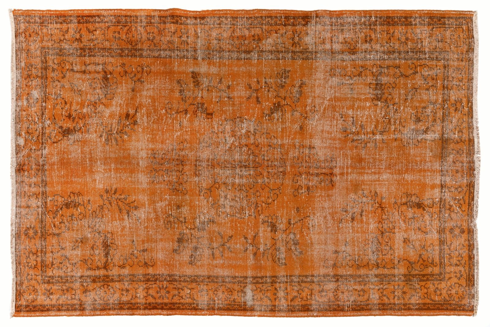 6x8.9 Ft Distressed Mid Century Area Rug Redyed In Orange, Handknotted In Turkey photo furniture